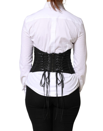 Dolce & Gabbana Black Polyester Lace-Up Waist Cincher Corset Top