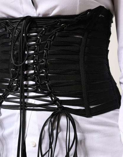 Dolce & Gabbana Black Polyester Lace-Up Waist Cincher Corset Top