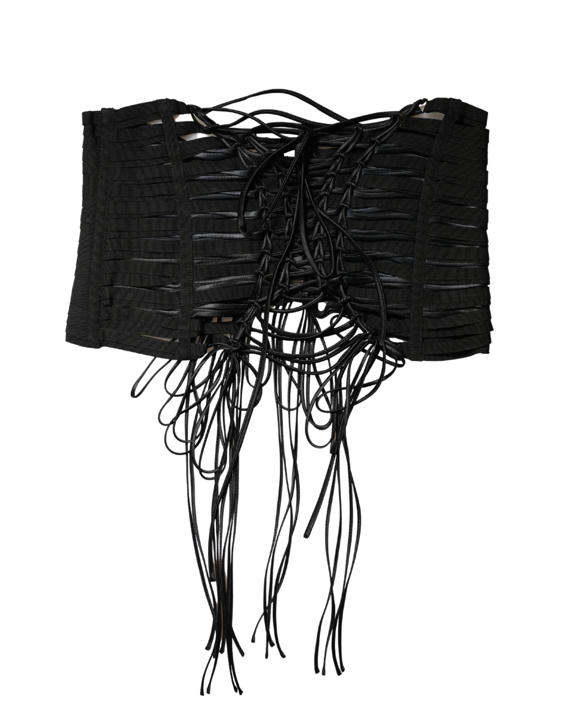 Dolce & Gabbana Black Polyester Lace-Up Waist Cincher Corset Top