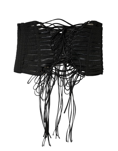 Dolce & Gabbana Black Polyester Lace-Up Waist Cincher Corset Top