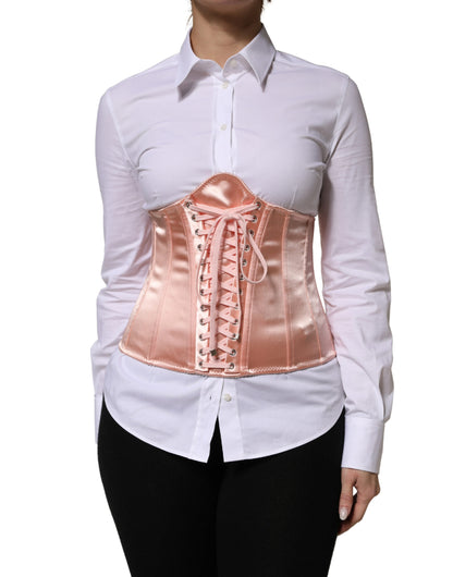 Dolce & Gabbana Pale Pink Silk Lace-Up Waist Cincher Corse Top