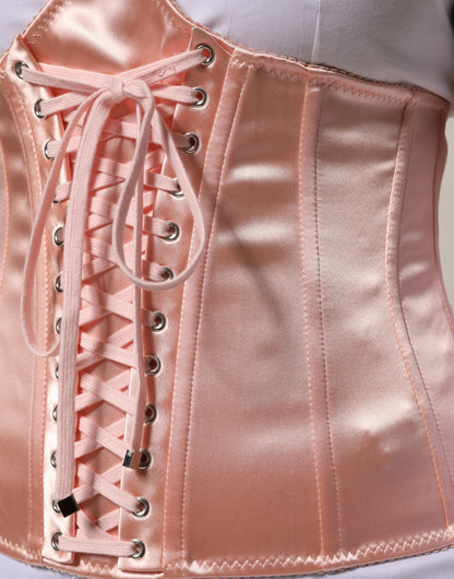 Dolce & Gabbana Pale Pink Silk Lace-Up Waist Cincher Corse Top