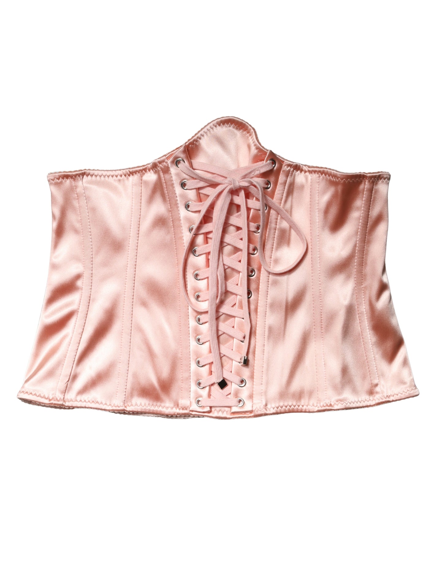 Dolce & Gabbana Pale Pink Silk Lace-Up Waist Cincher Corse Top