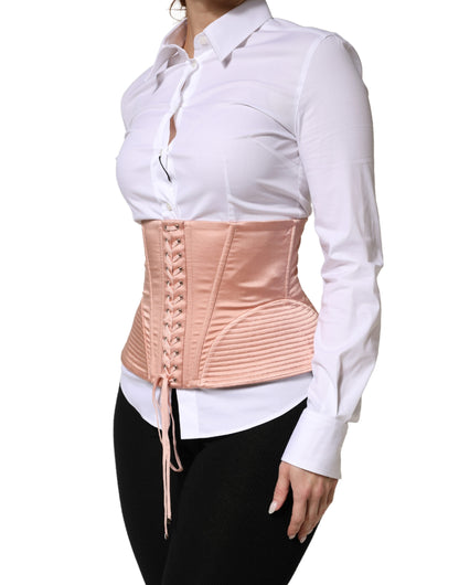 Dolce & Gabbana Pale Pink Silk Lace-Up Waist Cincher Corset Top