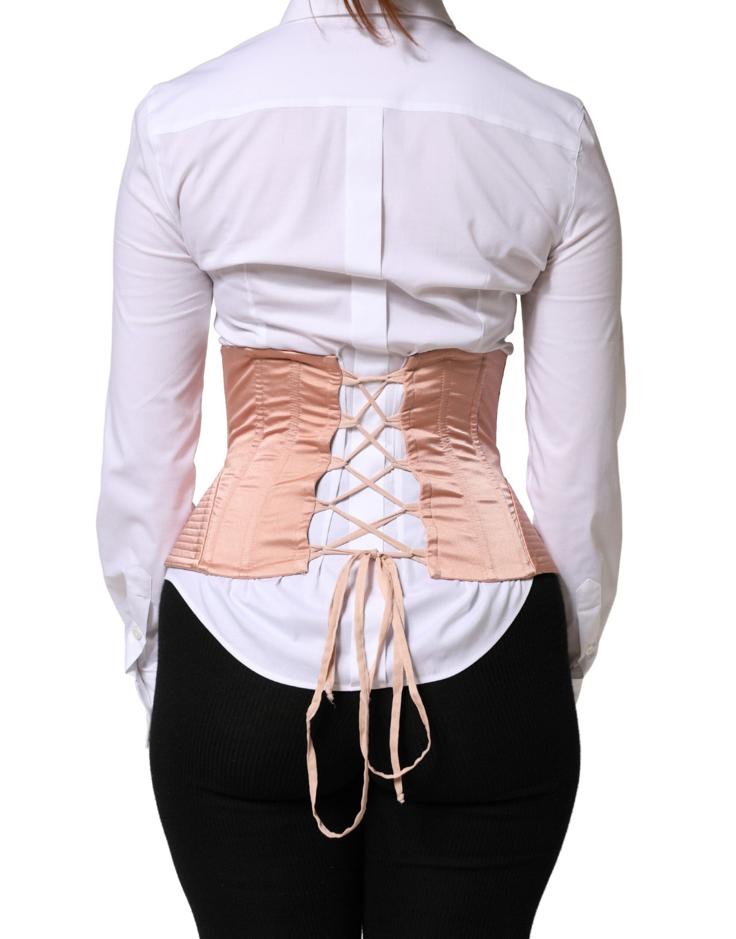 Dolce & Gabbana Pale Pink Silk Lace-Up Waist Cincher Corset Top