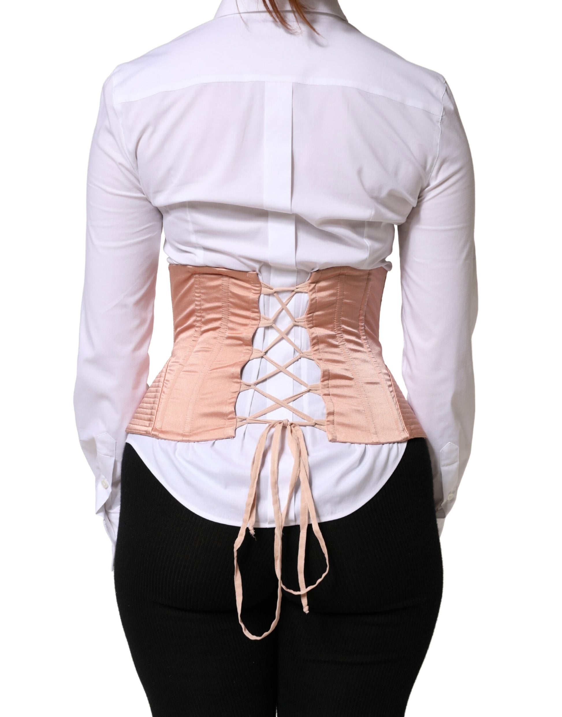 Dolce & Gabbana Pale Pink Silk Lace-Up Waist Cincher Corset Top