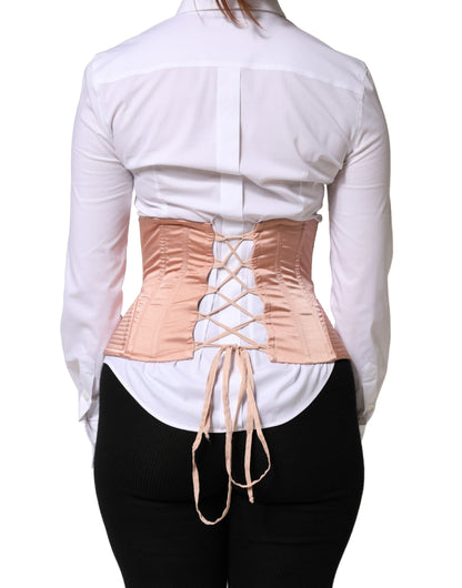 Dolce & Gabbana Pale Pink Silk Lace-Up Waist Cincher Corset Top