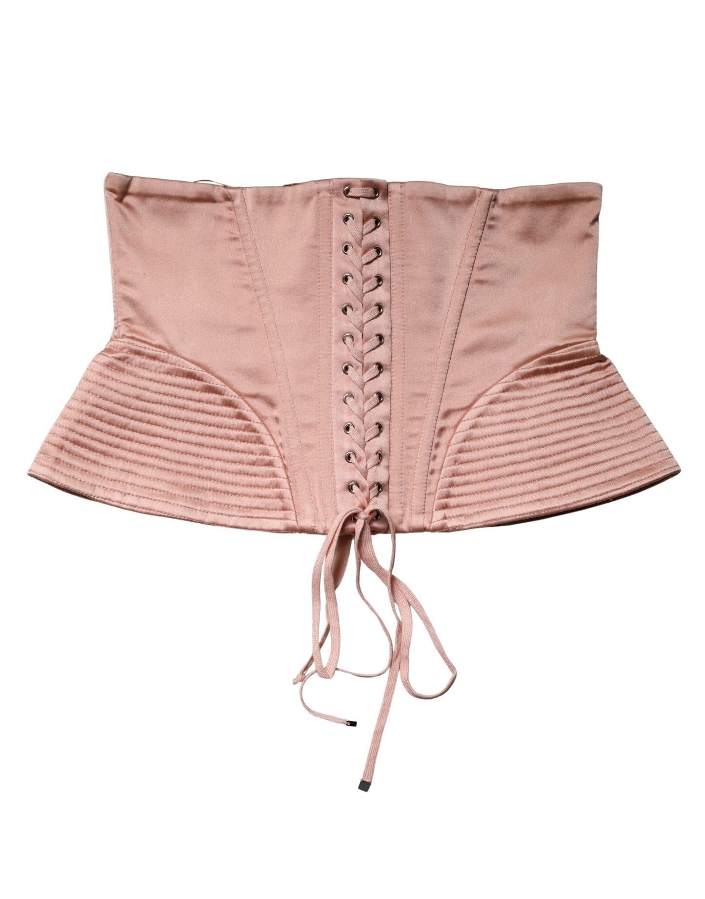 Dolce & Gabbana Pale Pink Silk Lace-Up Waist Cincher Corset Top