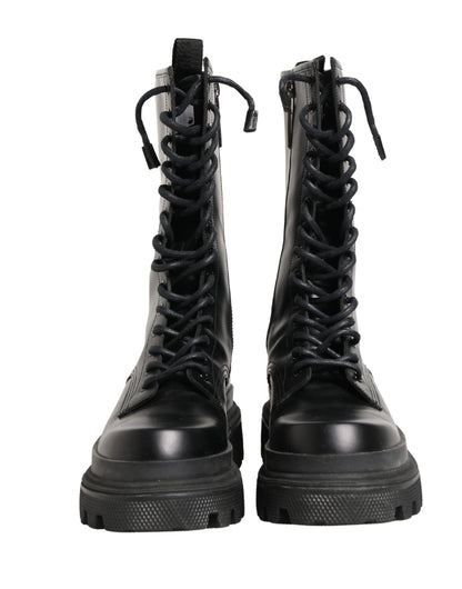 Dolce & Gabbana Black Leather Trek Sole Combat Boots