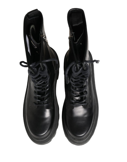 Dolce & Gabbana Black Leather Trek Sole Combat Boots