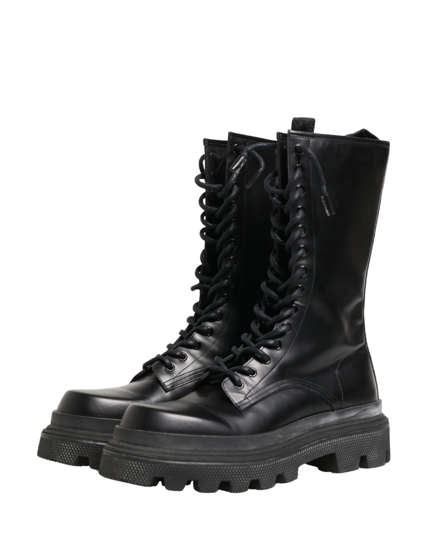 Dolce & Gabbana Black Leather Trek Sole Combat Boots