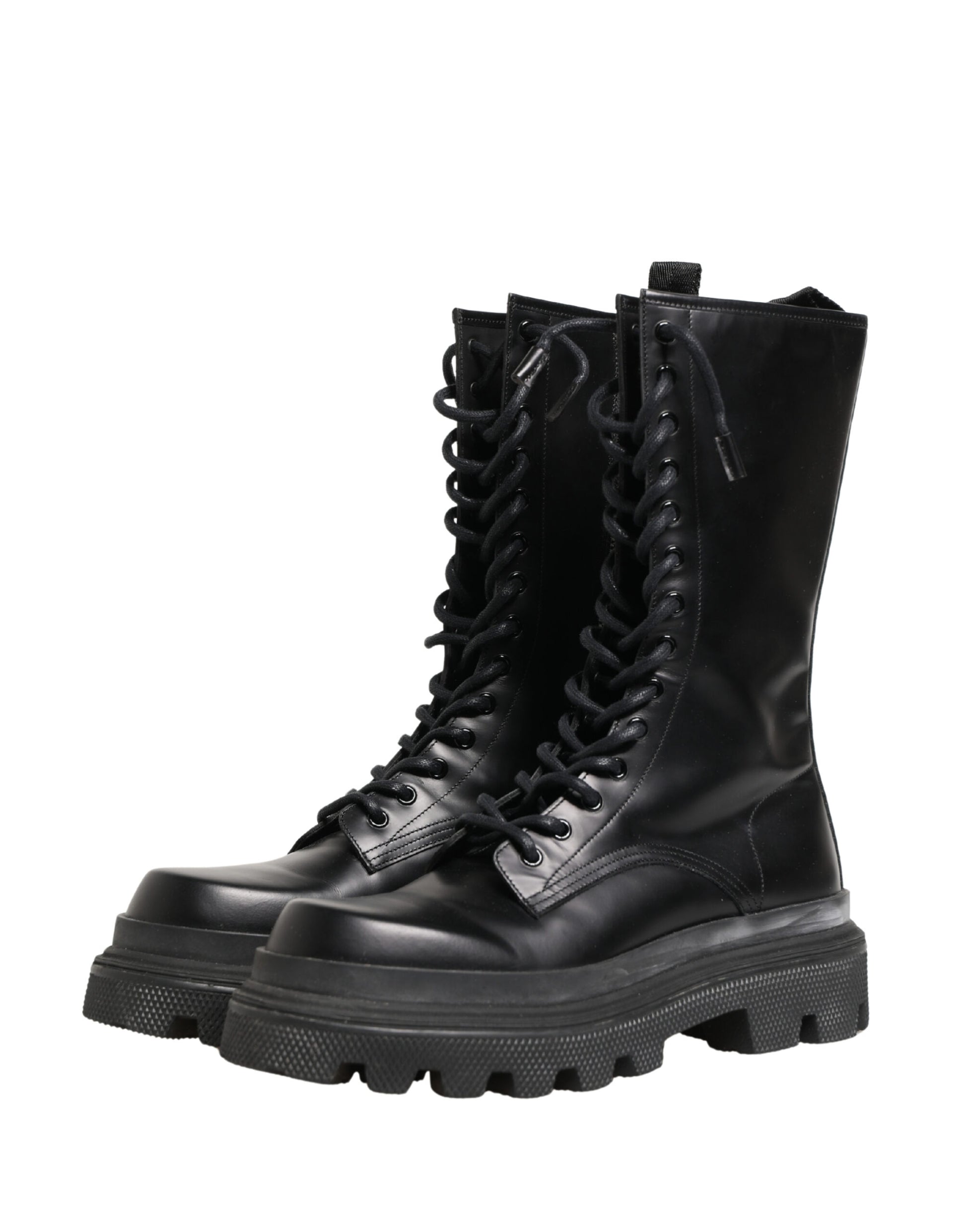 Dolce & Gabbana Black Leather Trek Sole Combat Boots