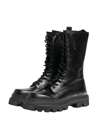 Dolce & Gabbana Black Leather Trek Sole Combat Boots