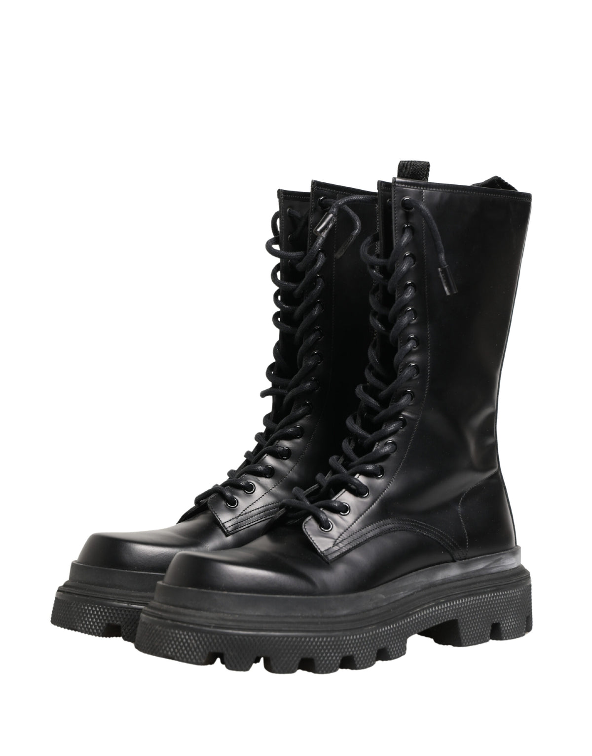 Dolce & Gabbana Black Leather Trek Sole Combat Boots