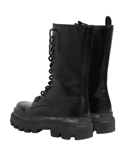 Dolce & Gabbana Black Leather Trek Sole Combat Boots