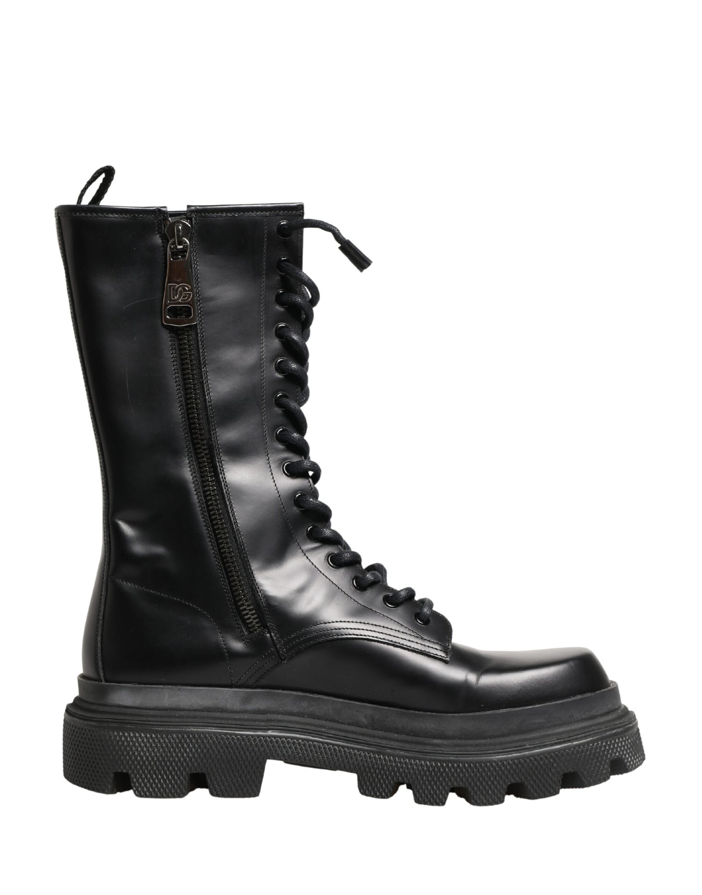 Dolce & Gabbana Black Leather Trek Sole Combat Boots