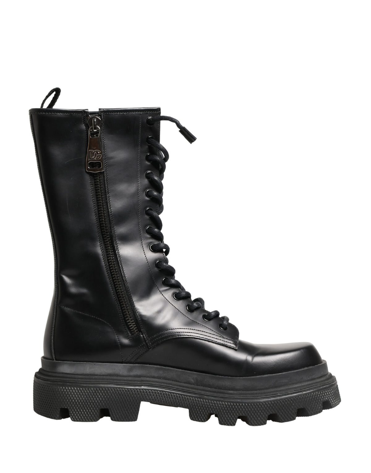 Dolce & Gabbana Black Leather Trek Sole Combat Boots