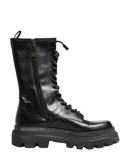 Dolce & Gabbana Black Leather Trek Sole Combat Boots