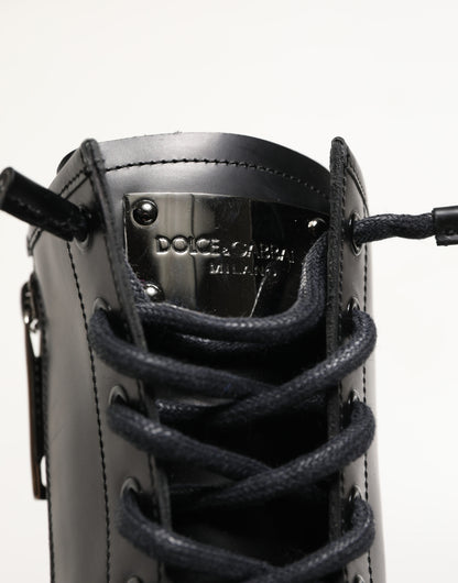 Dolce & Gabbana Black Leather Trek Sole Combat Boots