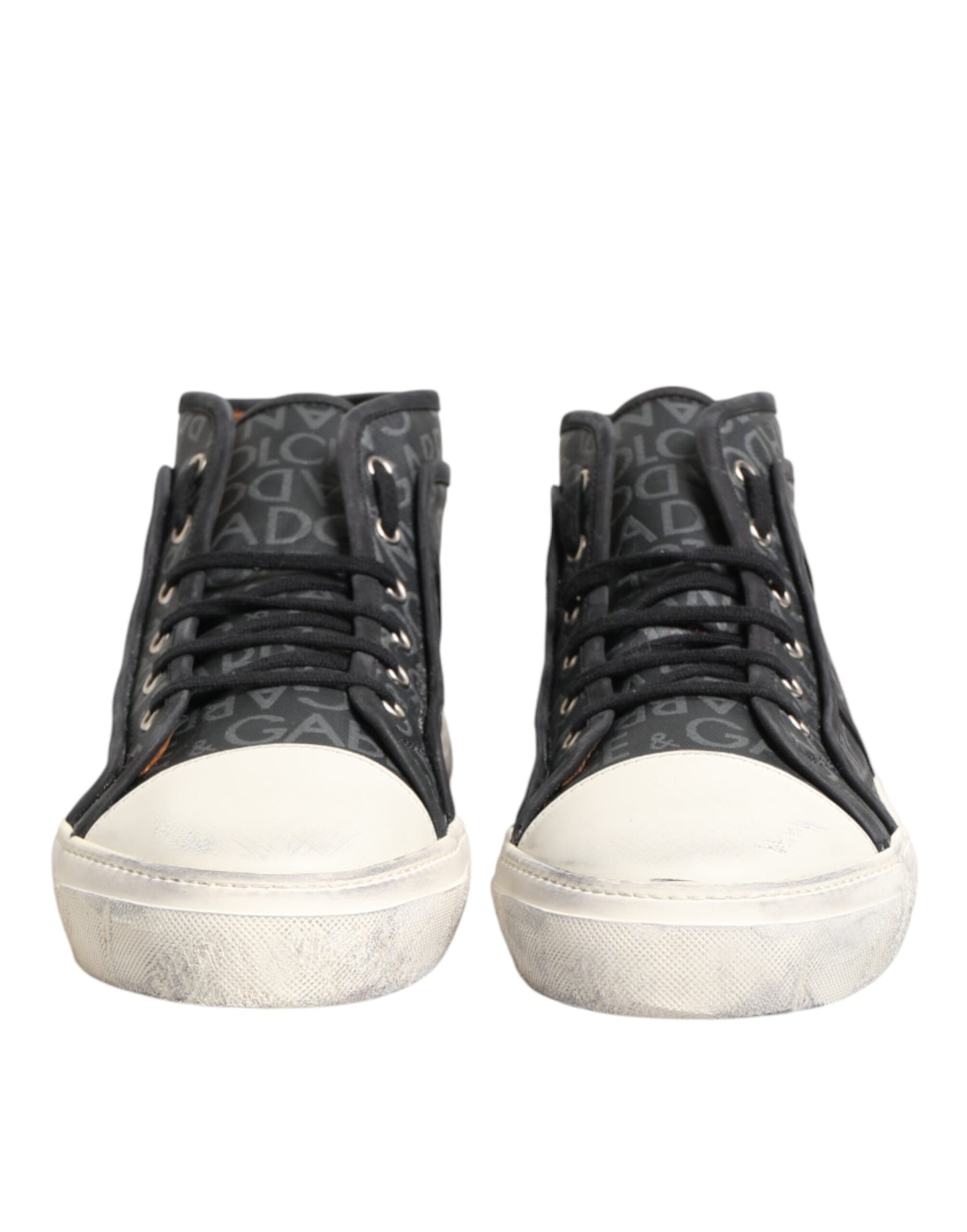 Dolce & Gabbana Black and White Canvas Logo Mid-Top Sneakers