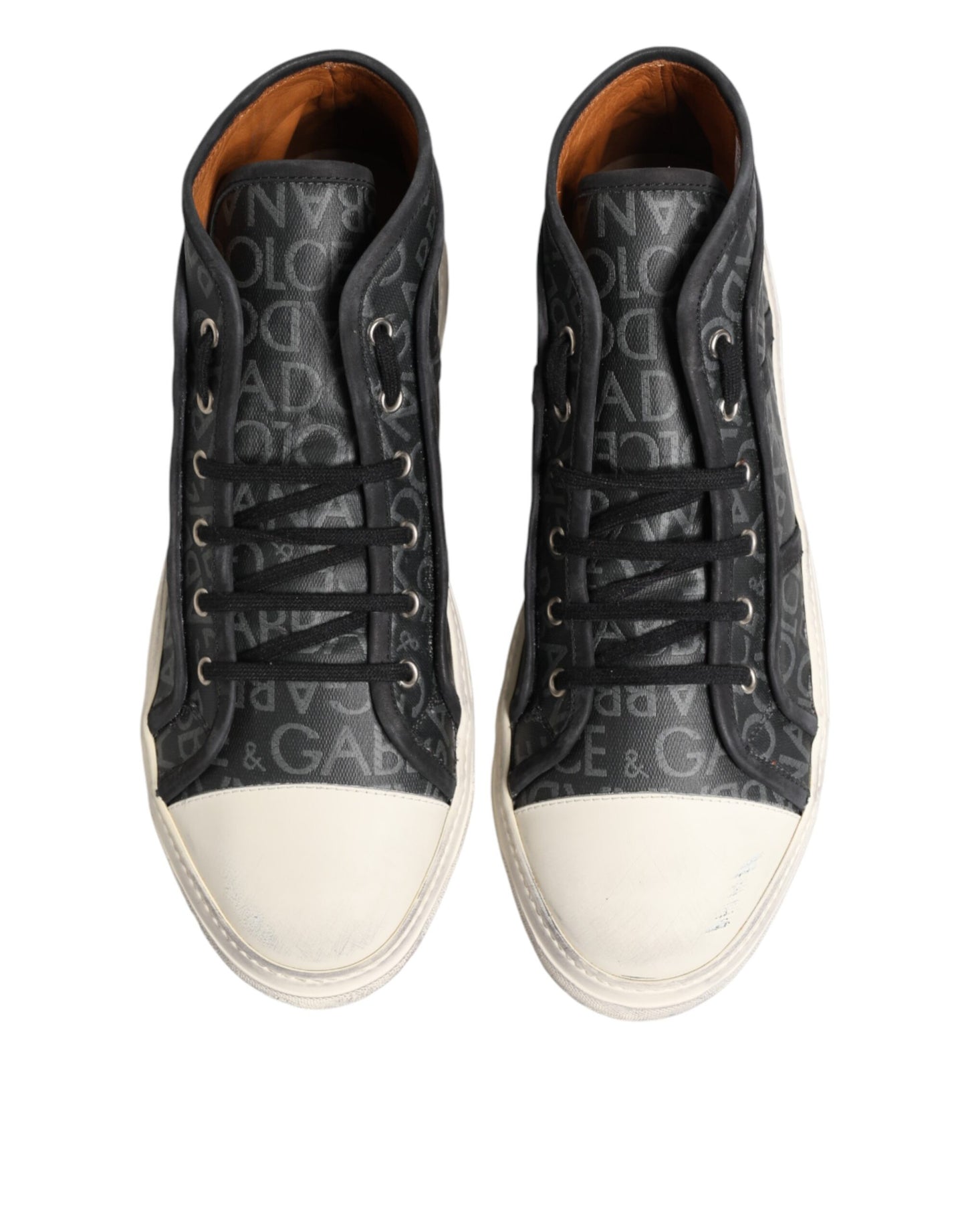 Dolce & Gabbana Black and White Canvas Logo Mid-Top Sneakers