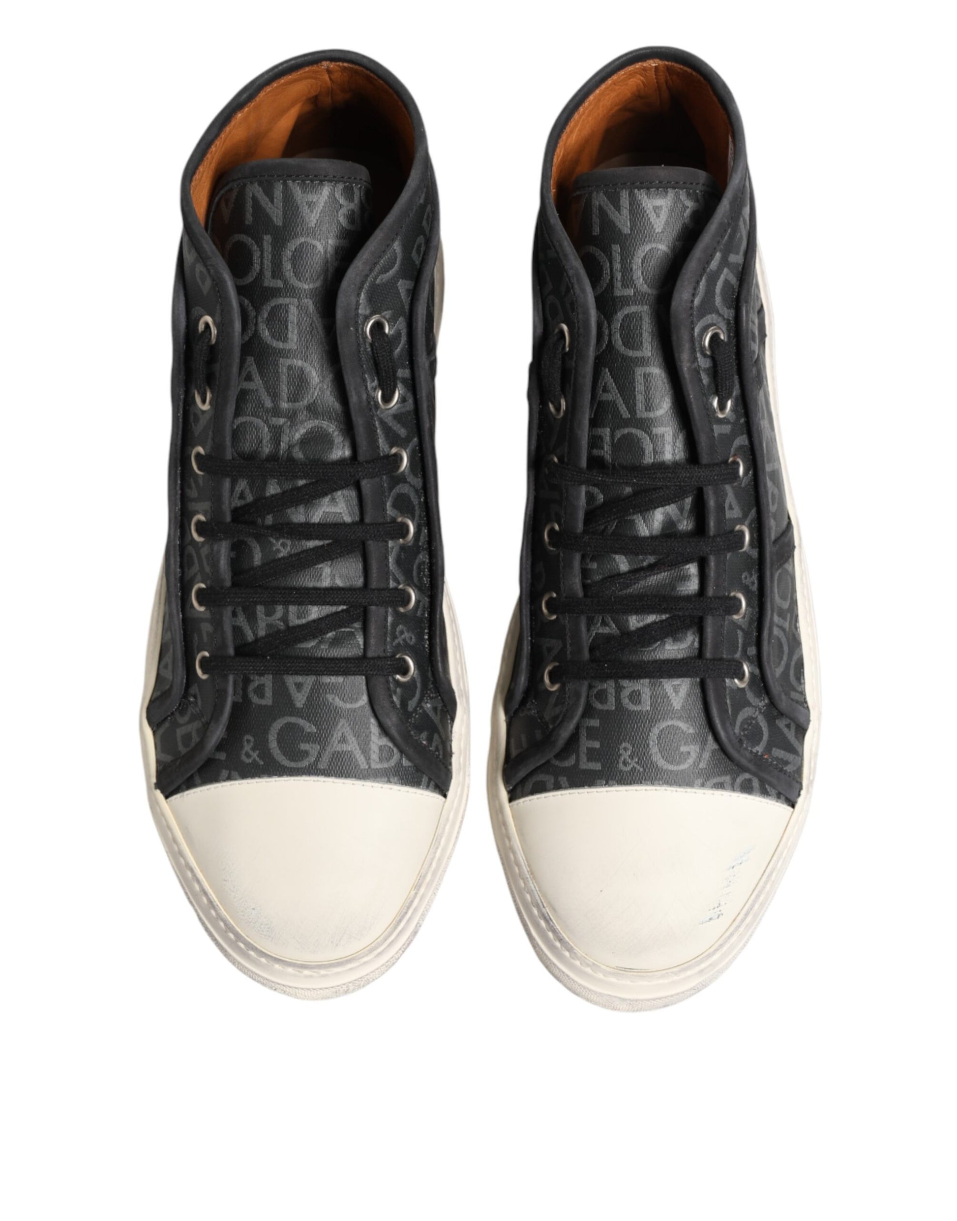 Dolce & Gabbana Black and White Canvas Logo Mid-Top Sneakers
