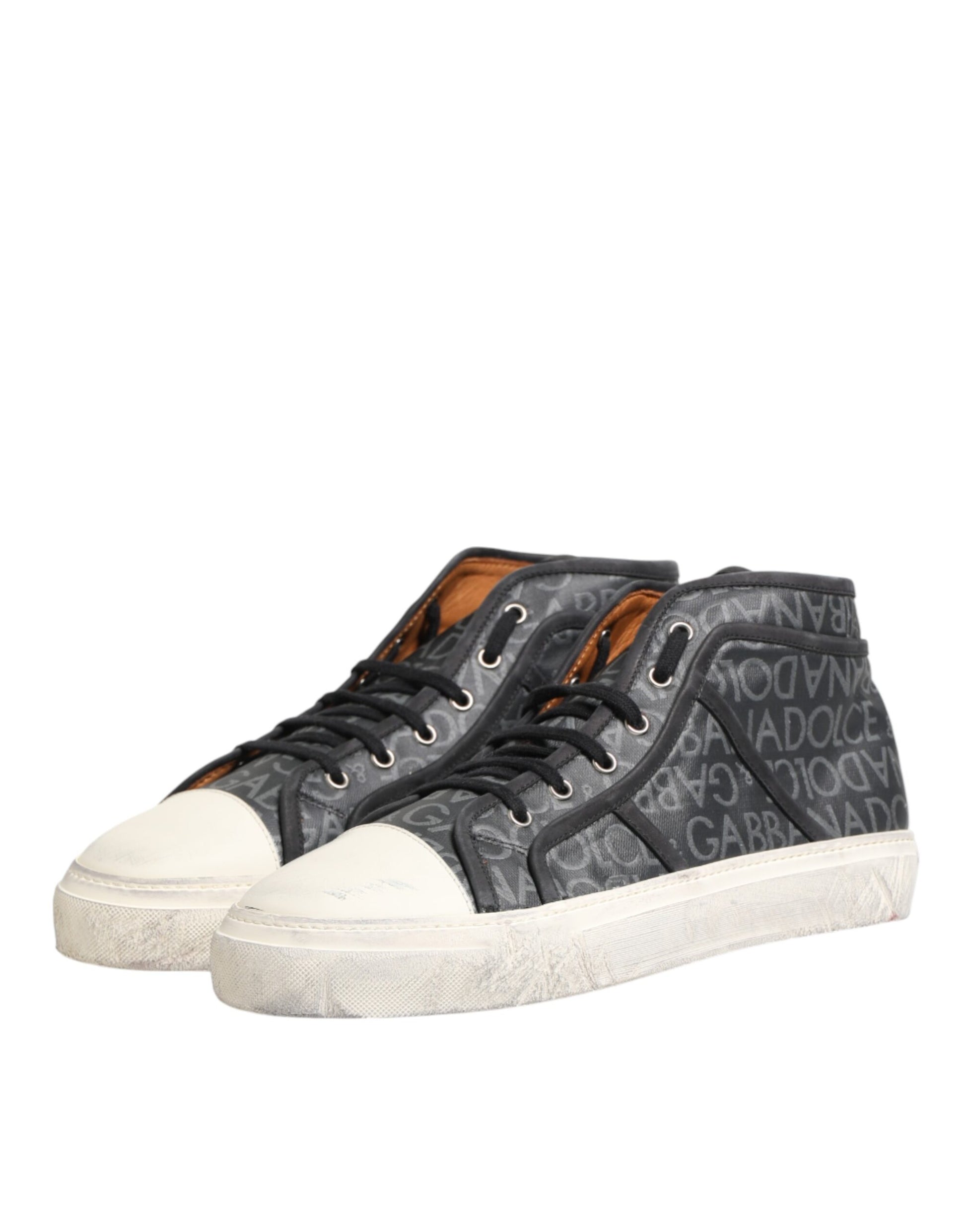 Dolce & Gabbana Black and White Canvas Logo Mid-Top Sneakers