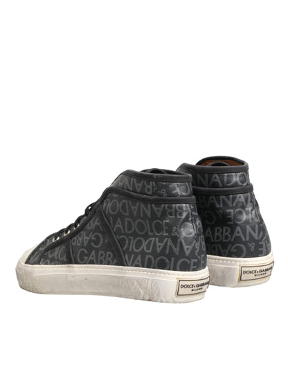 Dolce & Gabbana Black and White Canvas Logo Mid-Top Sneakers