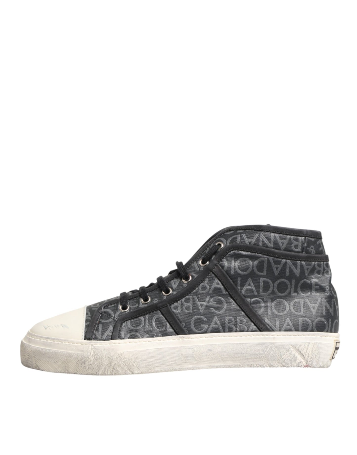 Dolce & Gabbana Black and White Canvas Logo Mid-Top Sneakers