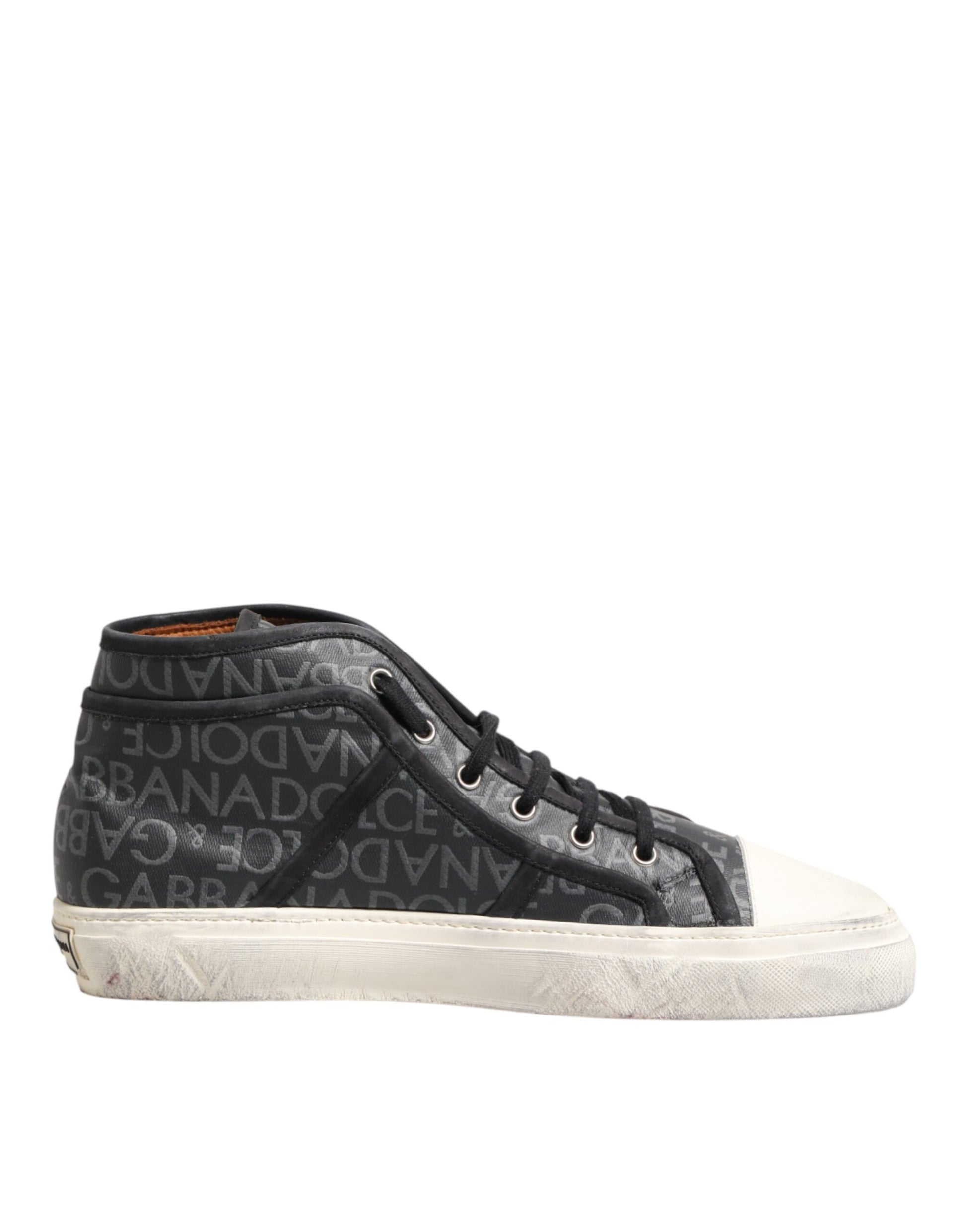Dolce & Gabbana Black and White Canvas Logo Mid-Top Sneakers