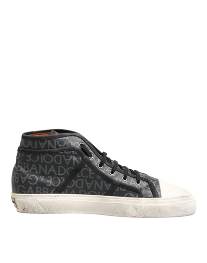 Dolce & Gabbana Black and White Canvas Logo Mid-Top Sneakers