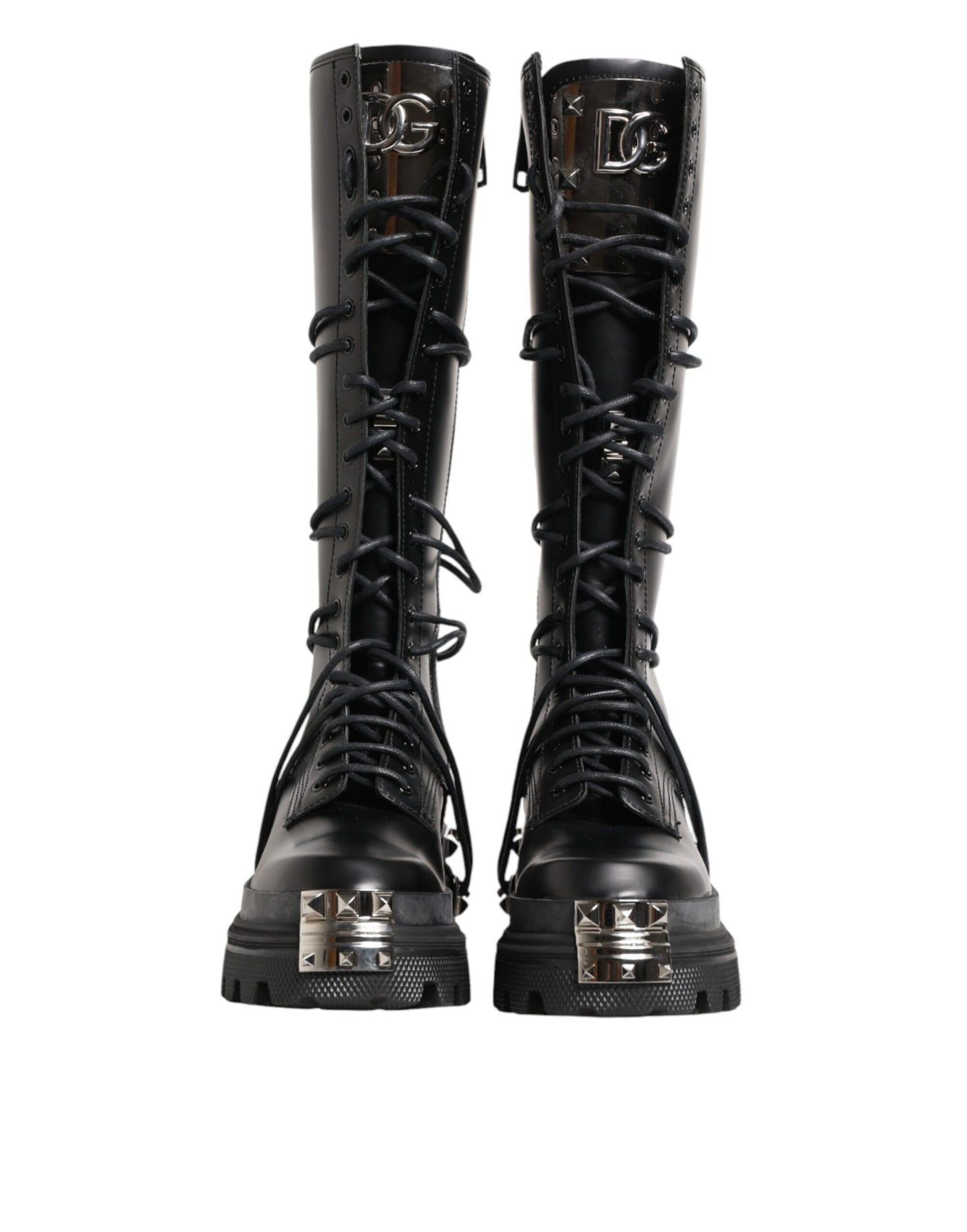 Dolce & Gabbana Black Leather Knee High Combat Boots