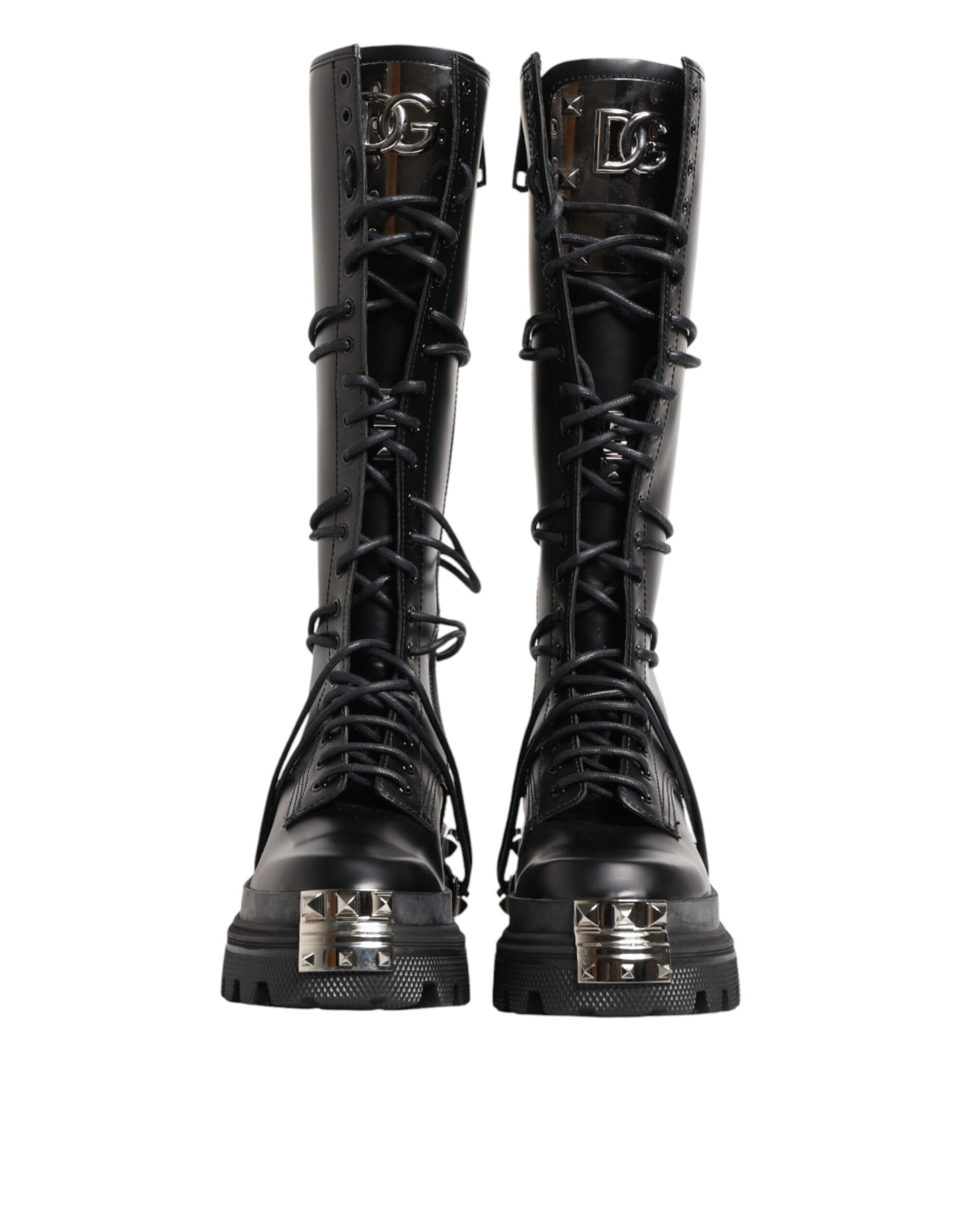 Dolce & Gabbana Black Leather Knee High Combat Boots