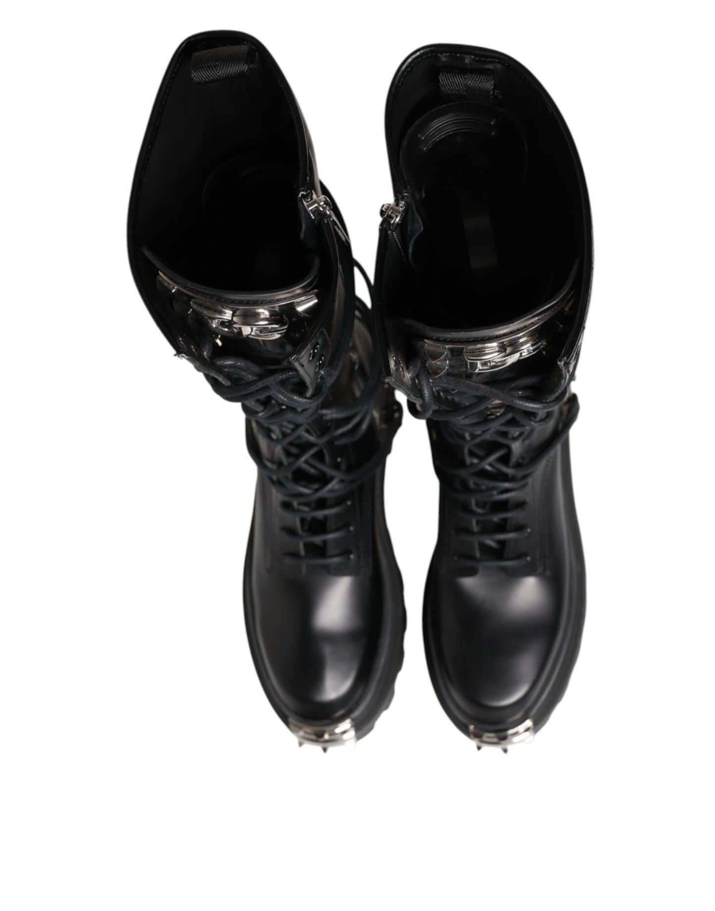 Dolce & Gabbana Black Leather Knee High Combat Boots