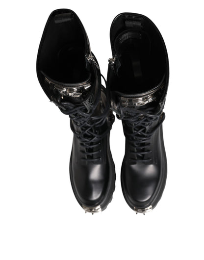 Dolce & Gabbana Black Leather Knee High Combat Boots