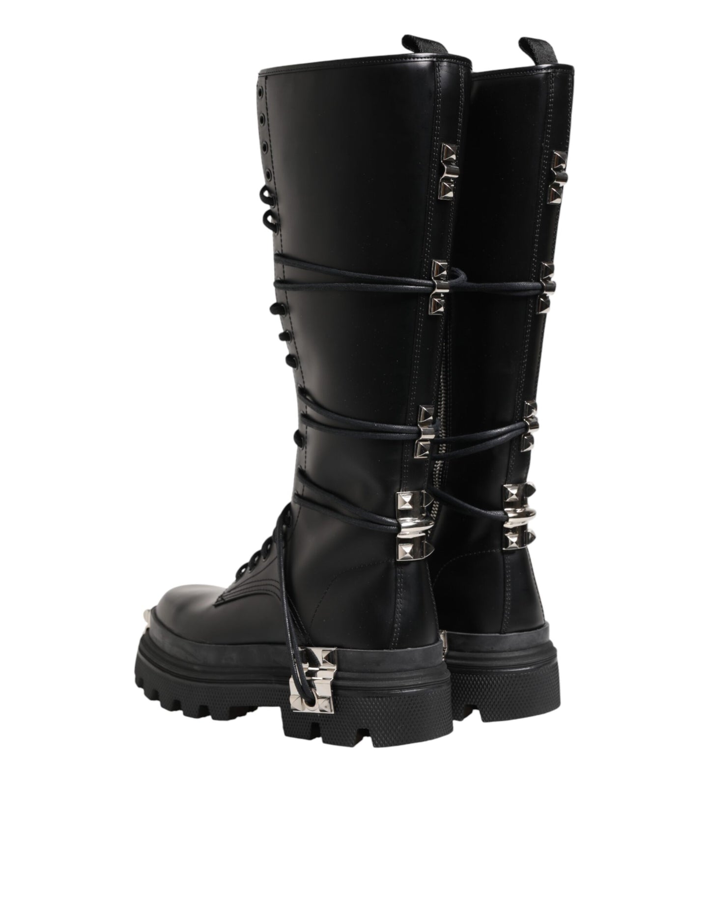 Dolce & Gabbana Black Leather Knee High Combat Boots