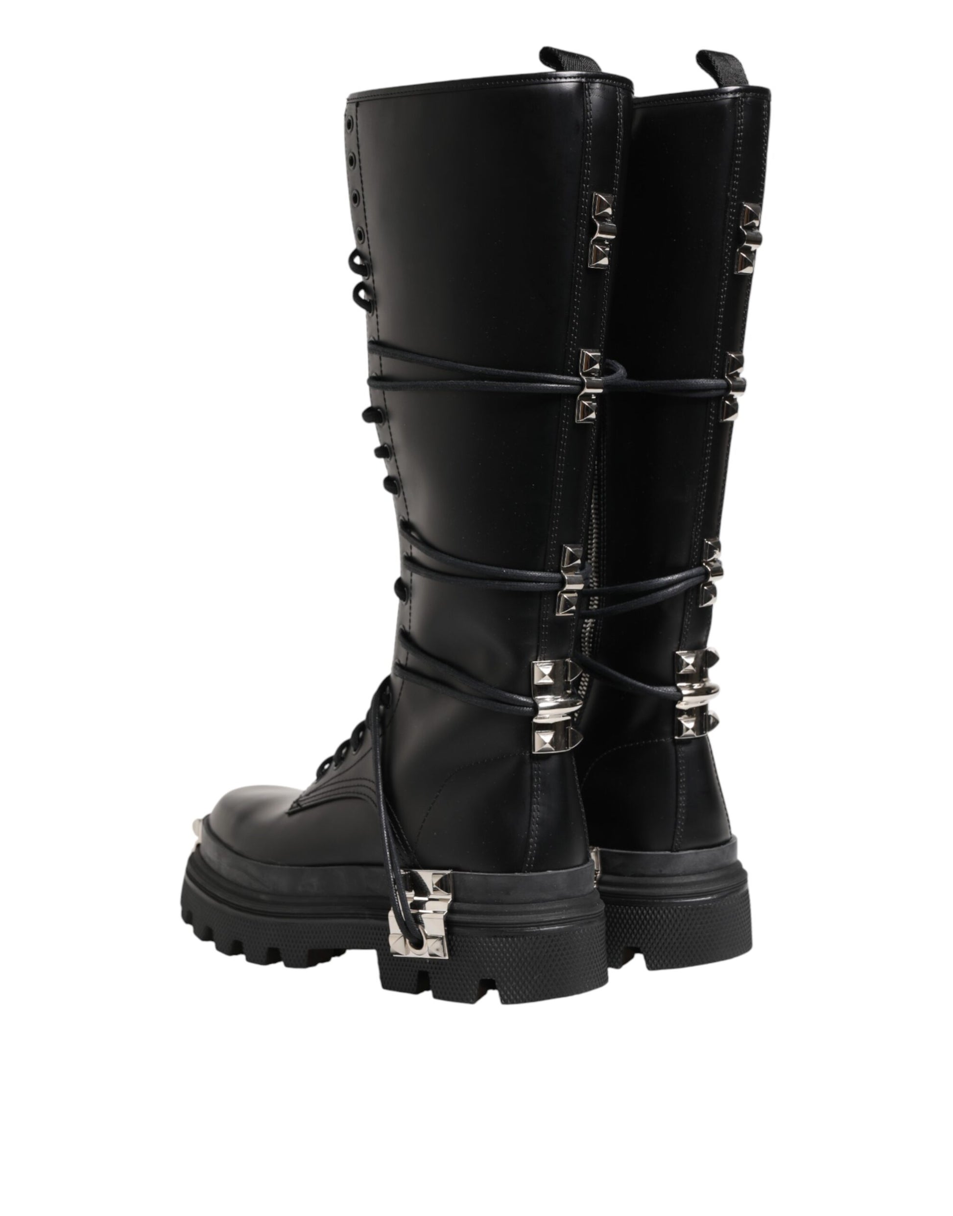 Dolce & Gabbana Black Leather Knee High Combat Boots