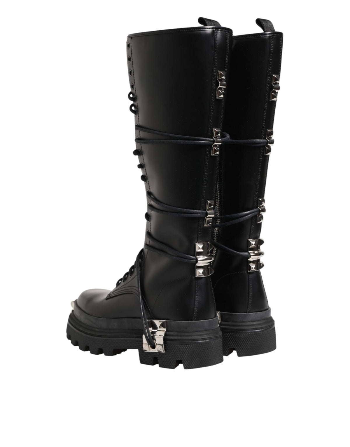 Dolce & Gabbana Black Leather Knee High Combat Boots