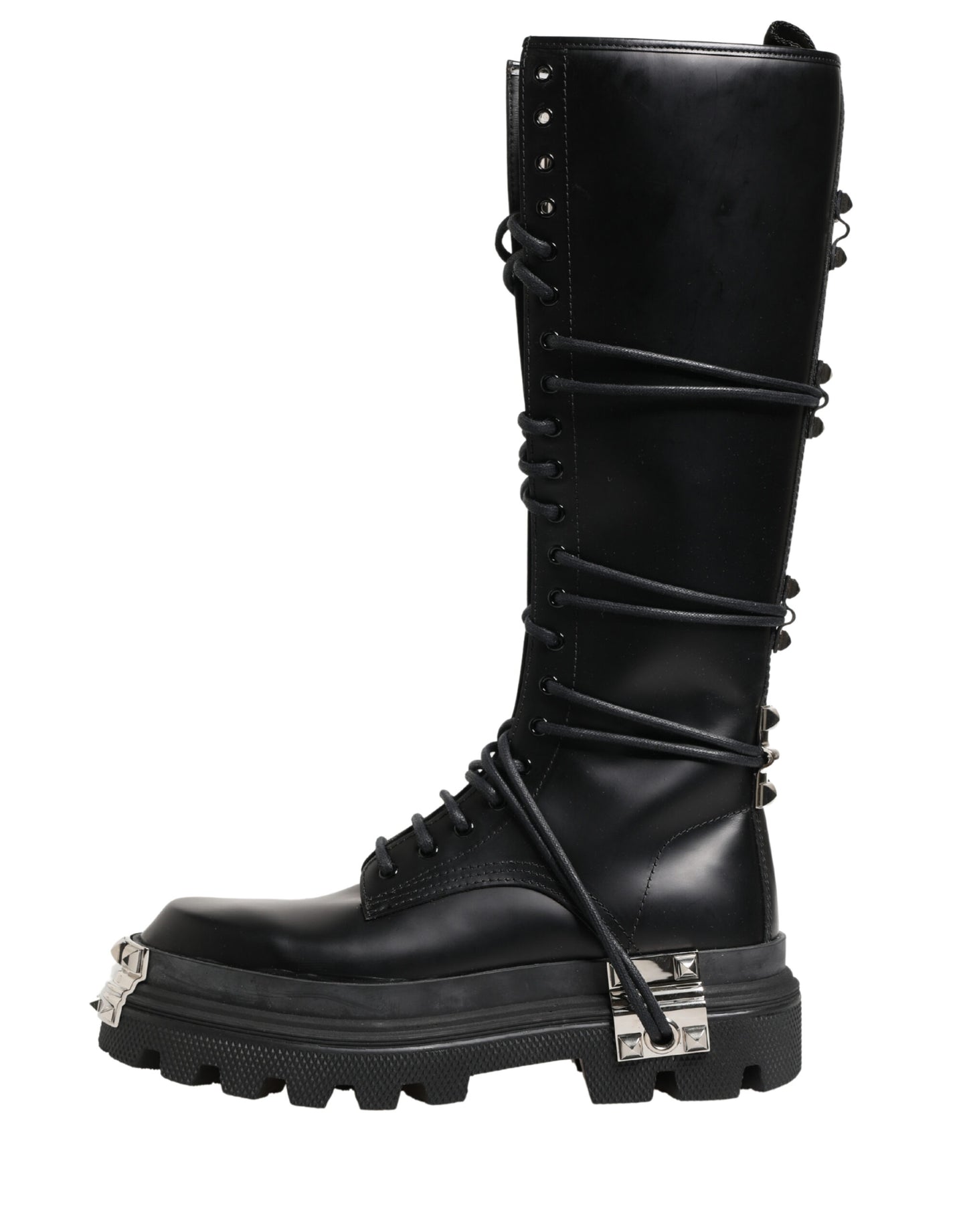 Dolce & Gabbana Black Leather Knee High Combat Boots