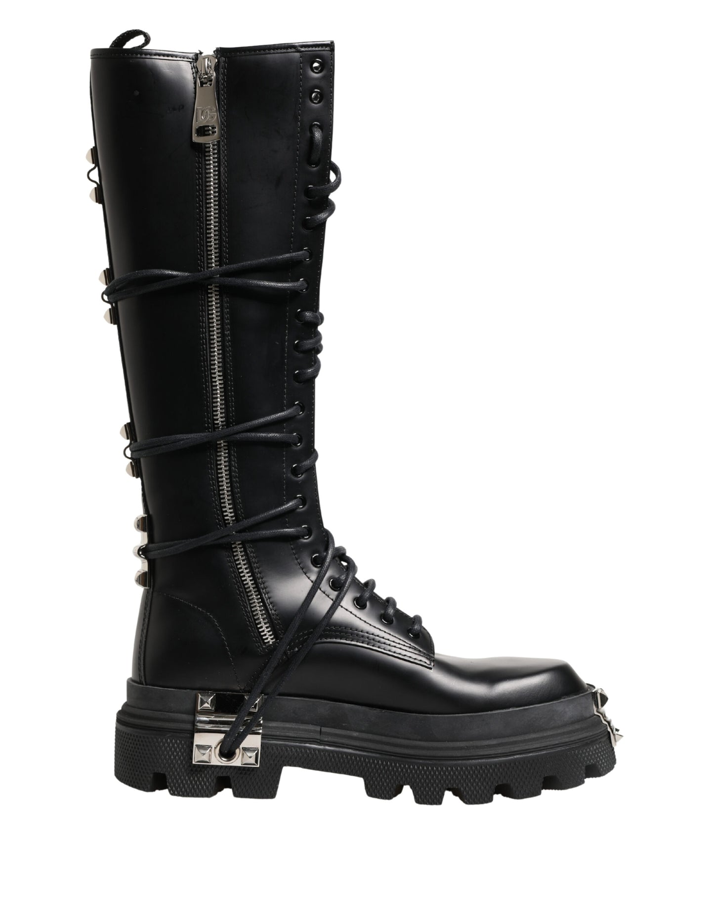Dolce & Gabbana Black Leather Knee High Combat Boots