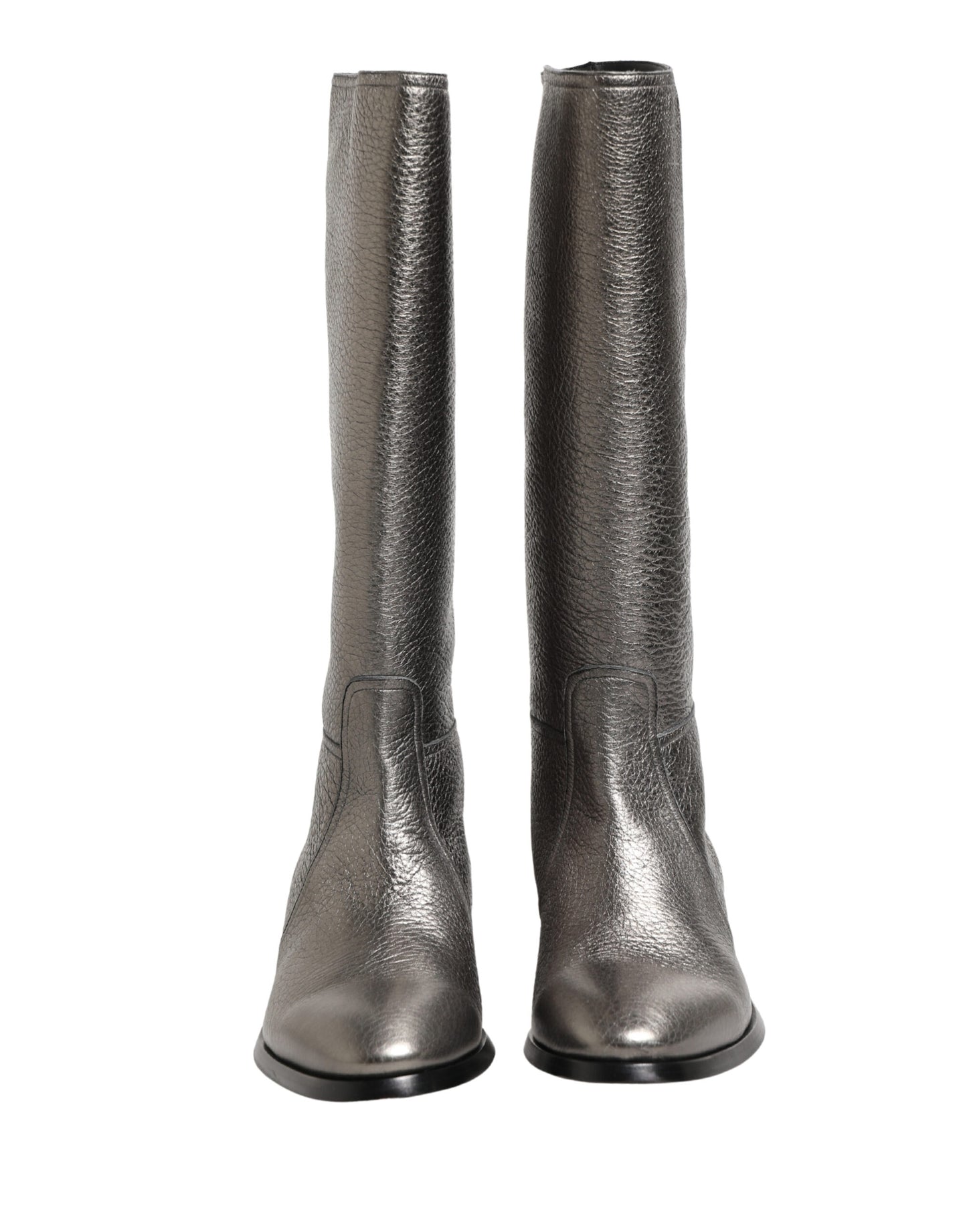 Dolce & Gabbana Metallic Silver Leather Knee High Boots