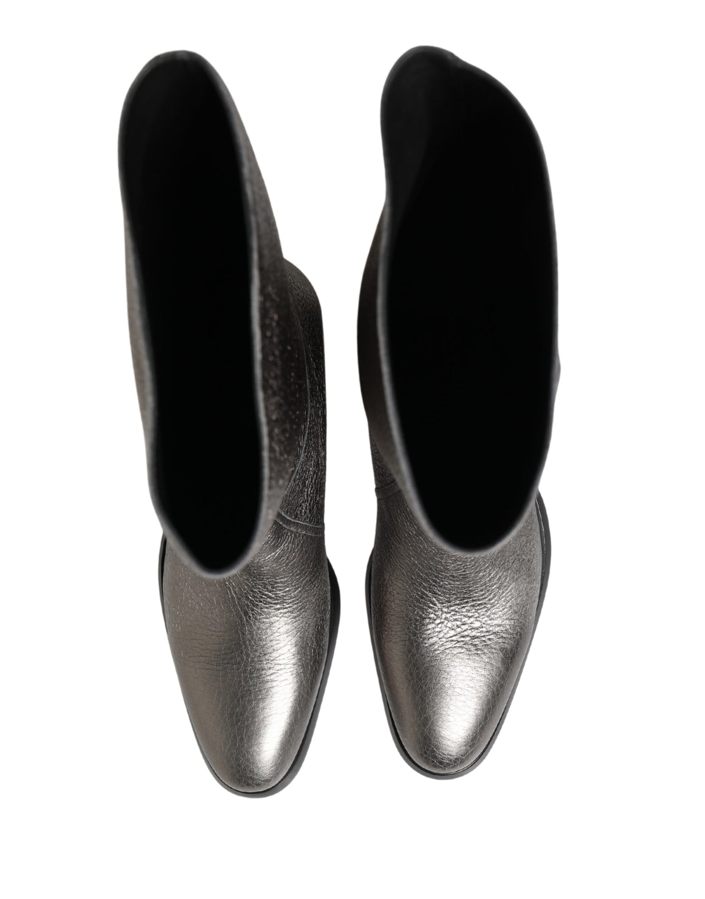 Dolce & Gabbana Metallic Silver Leather Knee High Boots