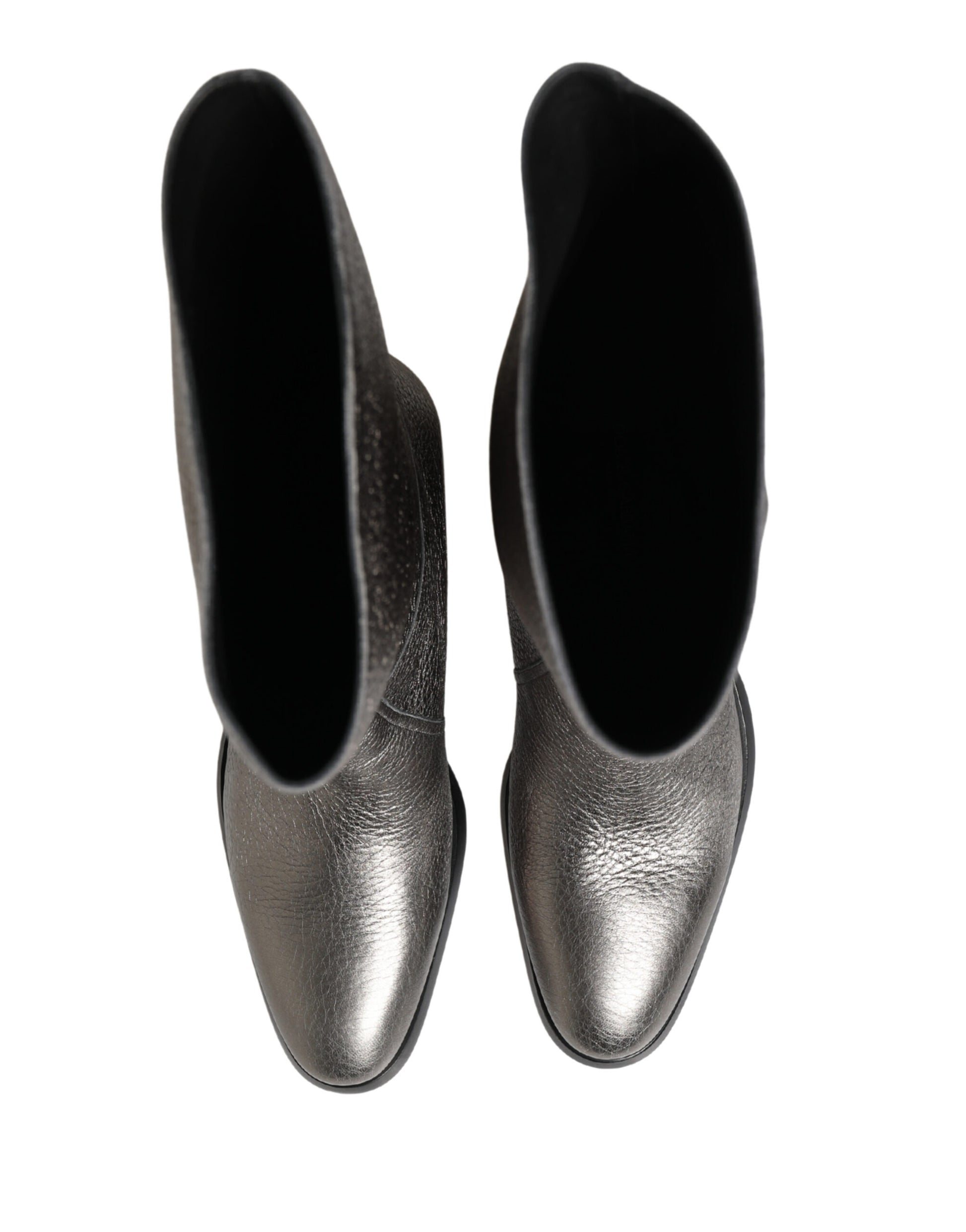 Dolce & Gabbana Metallic Silver Leather Knee High Boots