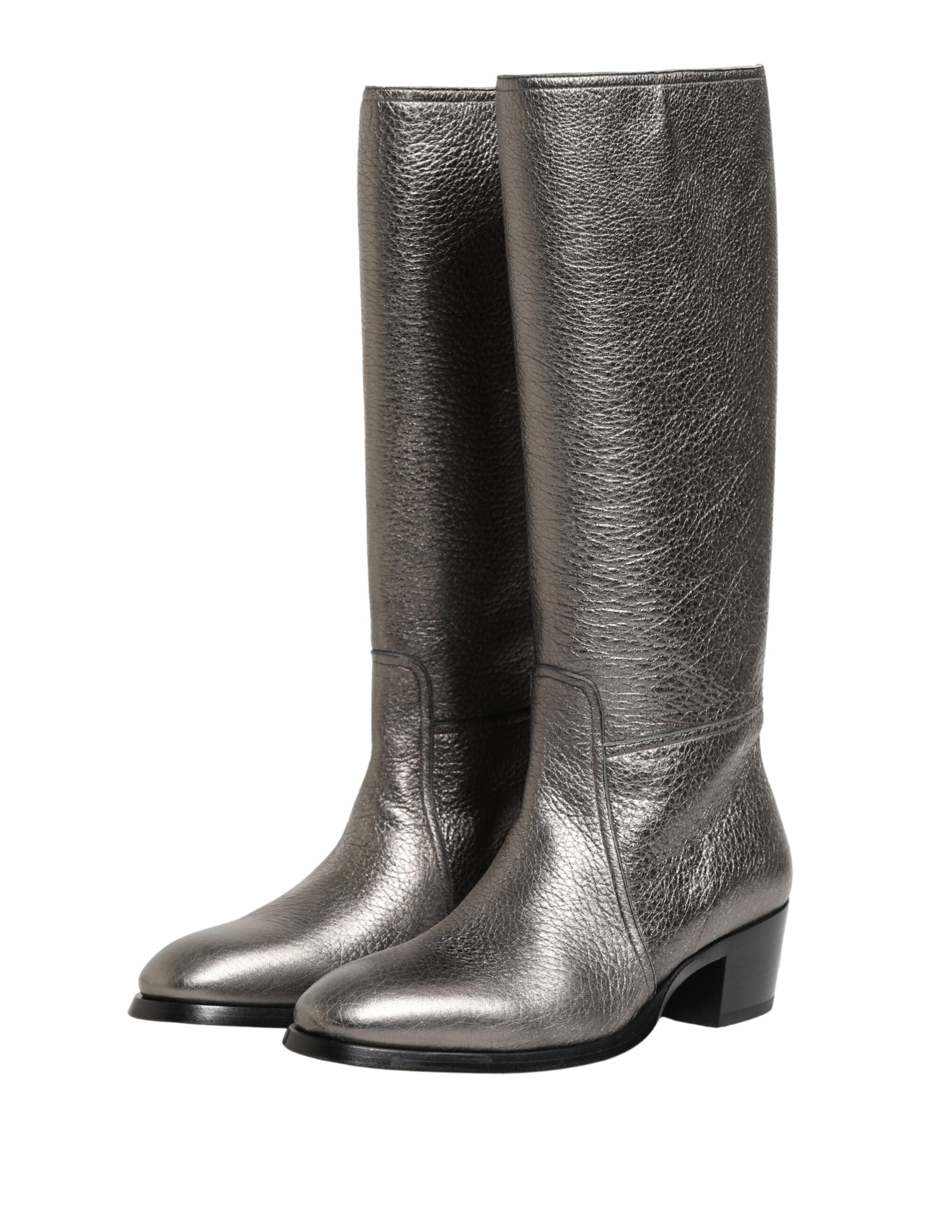 Dolce & Gabbana Metallic Silver Leather Knee High Boots