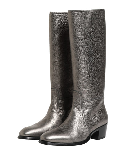 Dolce & Gabbana Metallic Silver Leather Knee High Boots