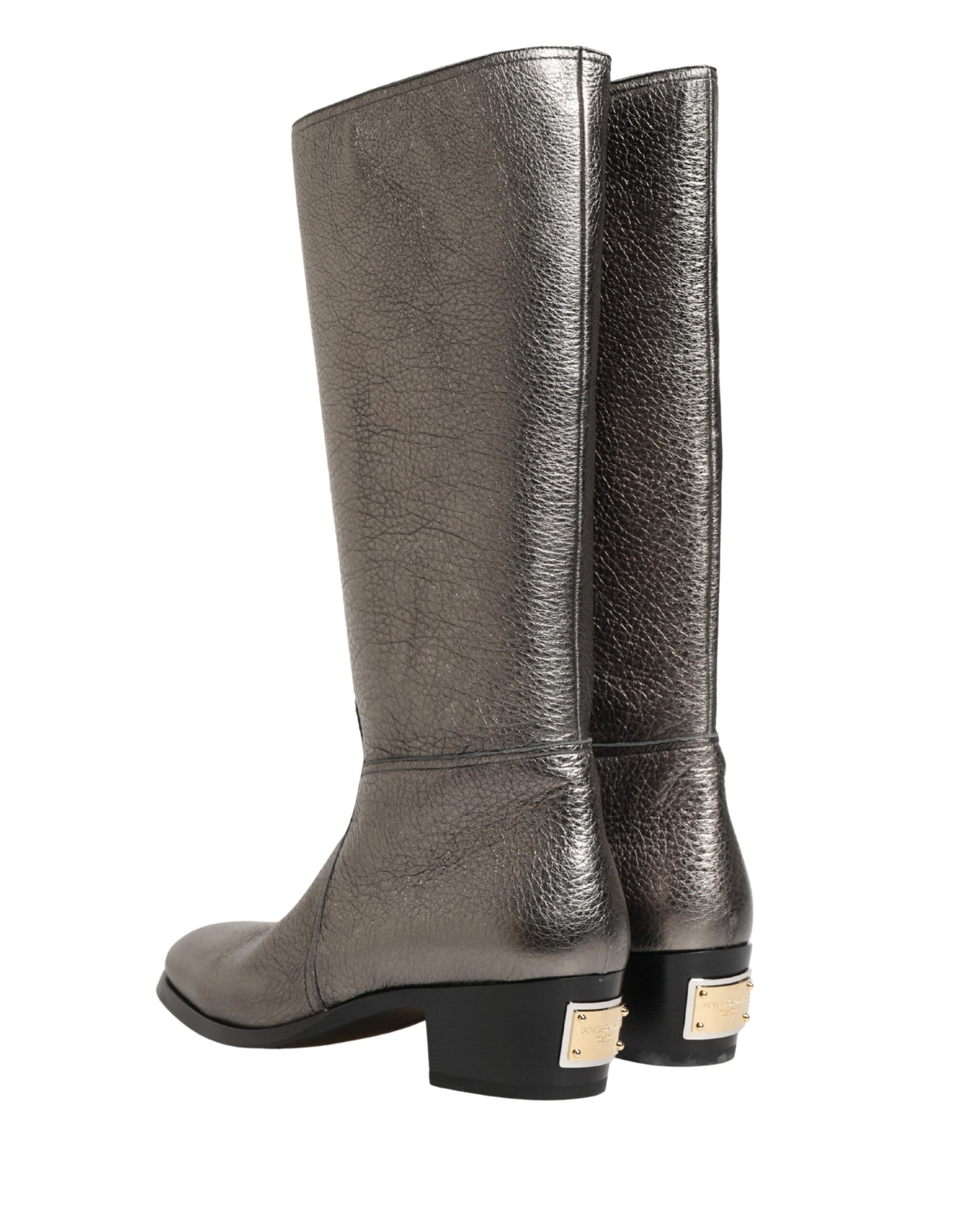 Dolce & Gabbana Metallic Silver Leather Knee High Boots