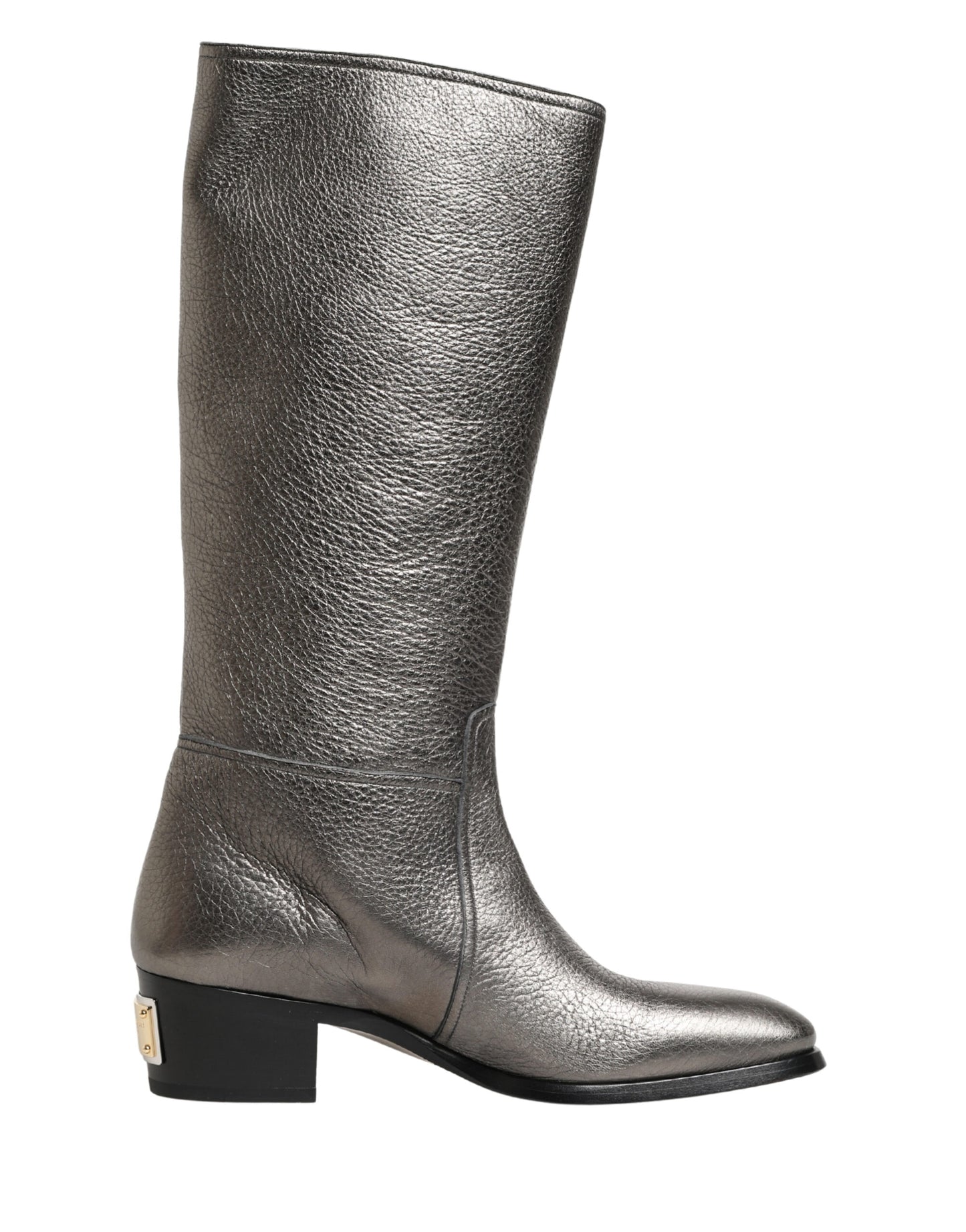 Dolce & Gabbana Metallic Silver Leather Knee High Boots