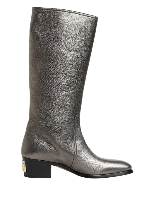 Dolce & Gabbana Metallic Silver Leather Knee High Boots