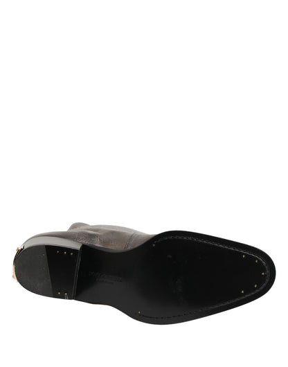 Dolce & Gabbana Metallic Silver Leather Knee High Boots