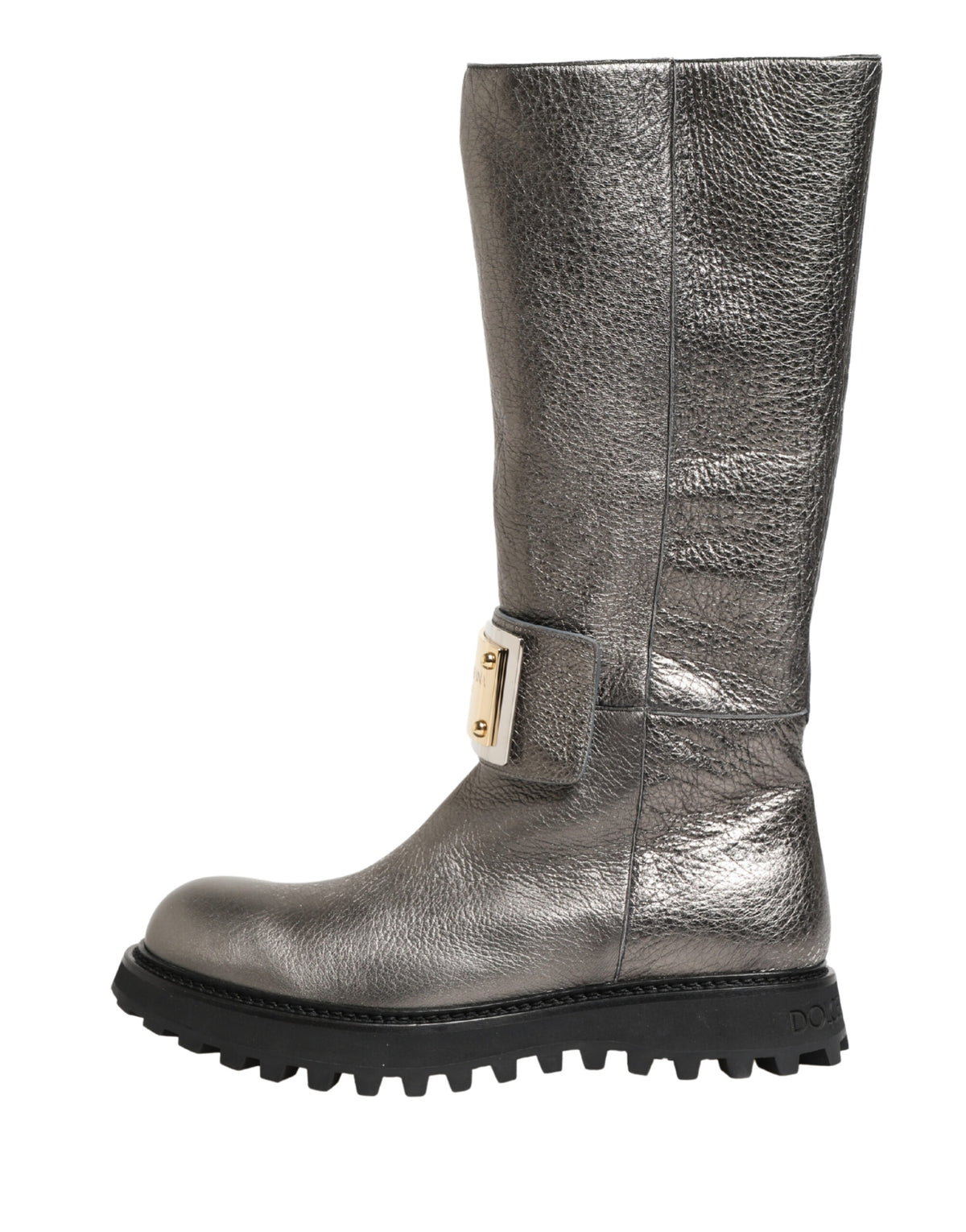 Dolce & Gabbana Metallic Silver Leather Mid Calf Boots